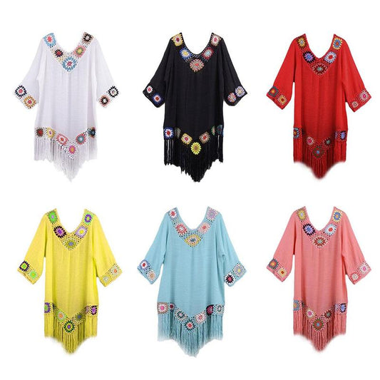 2021 Summer New Fashion Women’s One-piece Swimsuit Chiffon Tassel Tunic Bikini