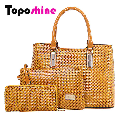 3 Pc/Set Women Bag High Quality Composite Bag PU Leather Lchthyosis