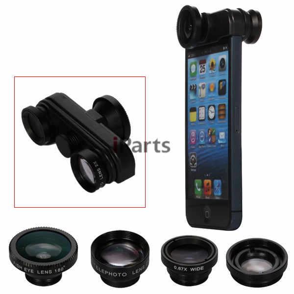 360 Rotating 4 in 1 Fish Eye Telephoto Lens Camera for iPhone 5S 5 Mobile Phone Lens - Shopy Max