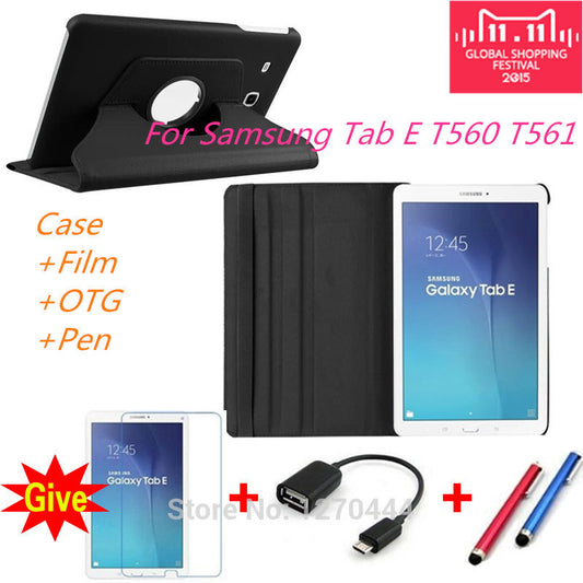 360 Rotating Litchi skin Leather case cover for Samsung Galaxy Tab E 9.6 T560 T561 - Shopy Max