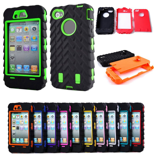 Tire Dual Layer TPU + Hard Plastic 3 in 1 Armor Hybrid Protection Back Case For Apple Iphone 4S 4G phone Cases - Shopy Max
