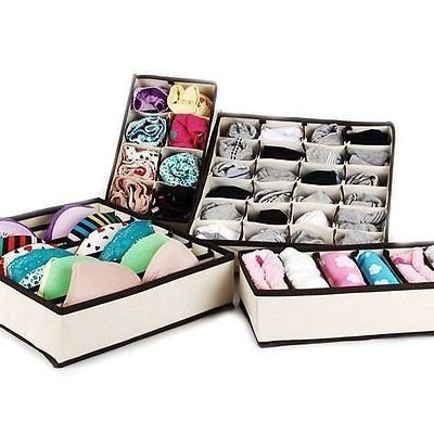 4PCS Storage Boxes For Ties Socks Shorts Bra Underwear Divider Drawer Lidded Closet Home Organizer