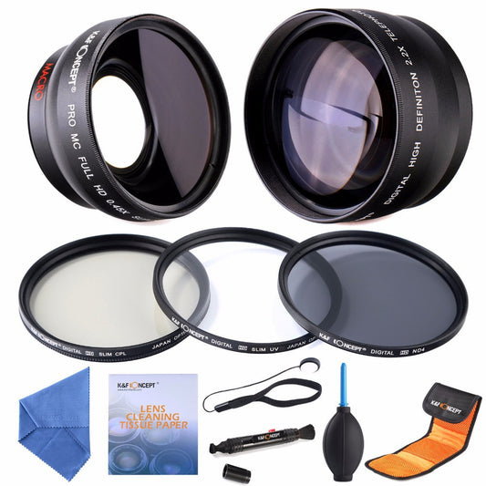 58mm 0.45x Wide Angle & 2.2x Telephoto Lens+58mm UV CPL ND4 Filter Set+5in1 cleaning kits for  DSLR Cameras