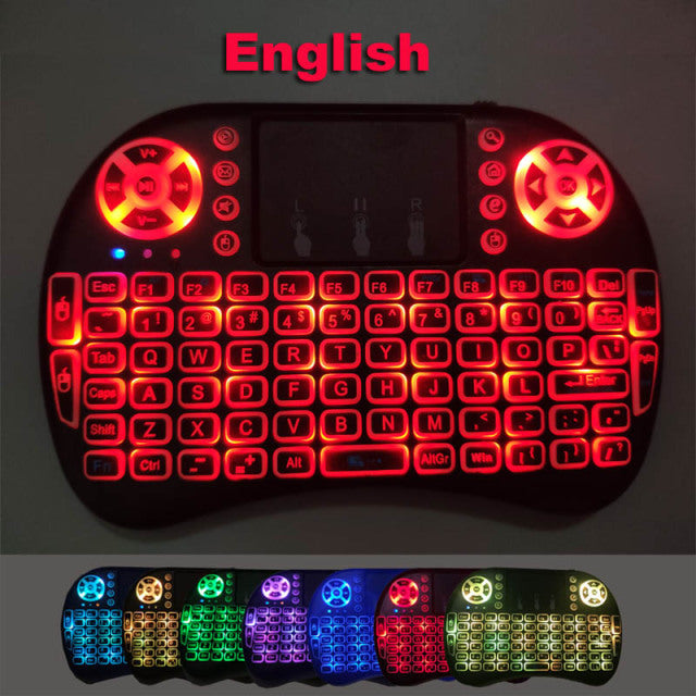 Backlit English Russian French Spanish Portuguese 2.4G Air Mouse Remote Touchpad for Android TV Box PC Mini Wireless Keyboard I8