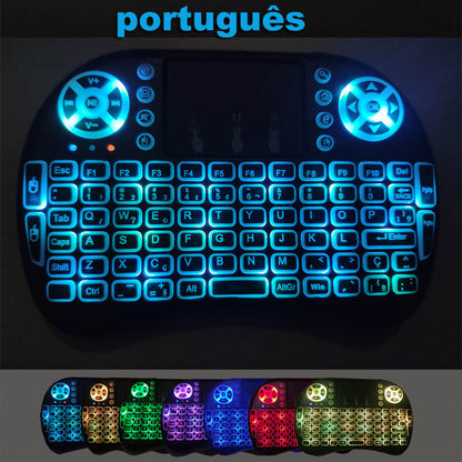 Backlit English Russian French Spanish Portuguese 2.4G Air Mouse Remote Touchpad for Android TV Box PC Mini Wireless Keyboard I8