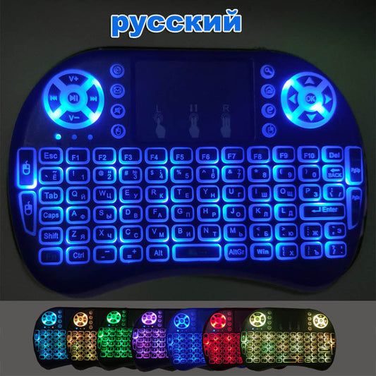 Backlit English Russian French Spanish Portuguese 2.4G Air Mouse Remote Touchpad for Android TV Box PC Mini Wireless Keyboard I8