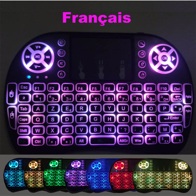 Backlit English Russian French Spanish Portuguese 2.4G Air Mouse Remote Touchpad for Android TV Box PC Mini Wireless Keyboard I8