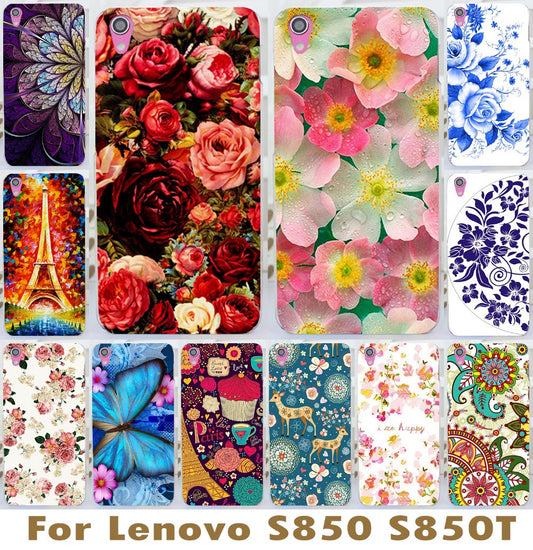 Beautiful Flower Design Painted Hard Black Cover Cases Fit For Lenovo s850 s850t