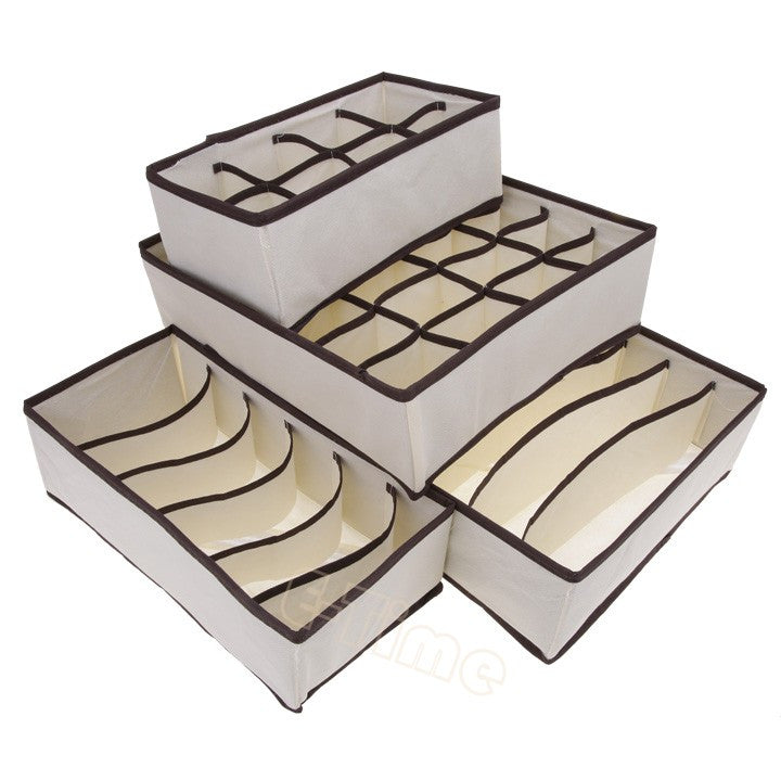 4PCS Storage Boxes For Ties Socks Shorts Bra Underwear Divider Drawer Lidded Closet Home Organizer