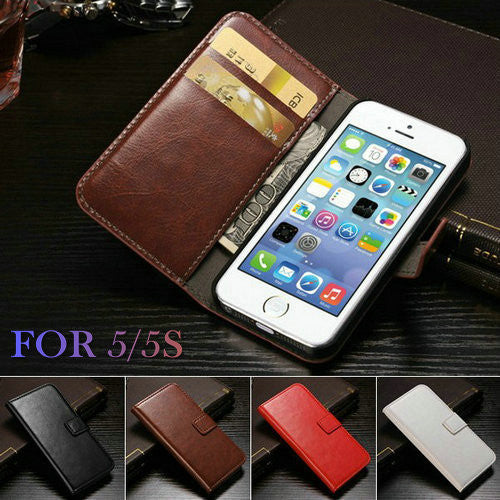 Vintage Wallet PU Leather Case for  iPhone 5 5S  Phone Bag Cover with Stand Luxury Style Free Screen Film