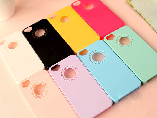 Cute candy Color Loving Heart Flower Lace Hard Phone Case Cover For iphone