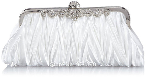 ElegantPark Women TA008 Pleated Satin Shining Rhinestone With Silver Shoulder Chain Wedding Party Clutch Handbag