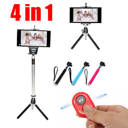 Extendable Self Selfie Stick Handheld Monopod+ Mini tripod with Clip Holder+Bluetooth Shutter Remote for iPhone Samsung gopro