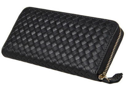 Famous brand fashion men's genuine leather wallet clutch purse travel long wallets bag wholesale knitting style men wallets