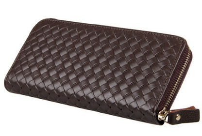 Famous brand fashion men's genuine leather wallet clutch purse travel long wallets bag wholesale knitting style men wallets