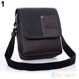 Fashion Men's Faux Leather Grid Cover Briefcase Crossbody Messenger Shoulder Bag - Shopy Max