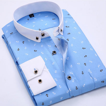Fashion Mens Casual Long Sleeved Printed Shirt Slim Fit Male Social Business Dress Shirt Brand Men Clothing Soft Comfortable