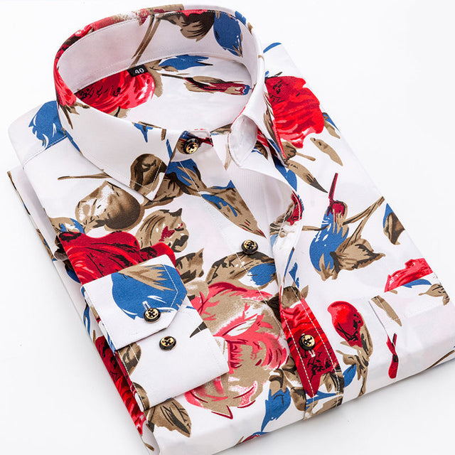 Fashion Mens Casual Long Sleeved Printed Shirt Slim Fit Male Social Business Dress Shirt Brand Men Clothing Soft Comfortable