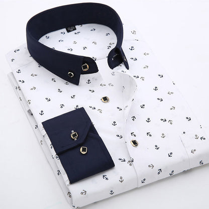 Fashion Mens Casual Long Sleeved Printed Shirt Slim Fit Male Social Business Dress Shirt Brand Men Clothing Soft Comfortable