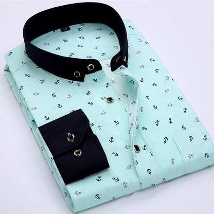 Fashion Mens Casual Long Sleeved Printed Shirt Slim Fit Male Social Business Dress Shirt Brand Men Clothing Soft Comfortable