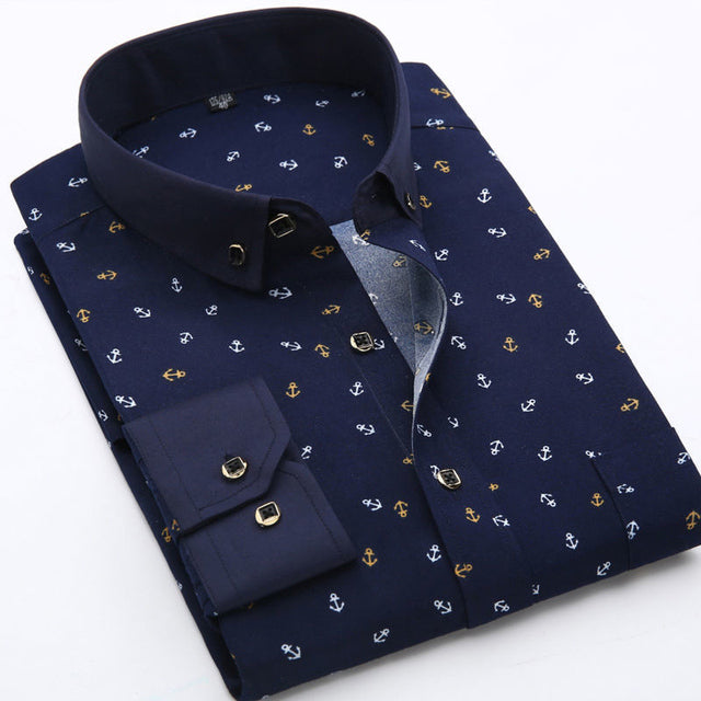 Fashion Mens Casual Long Sleeved Printed Shirt Slim Fit Male Social Business Dress Shirt Brand Men Clothing Soft Comfortable