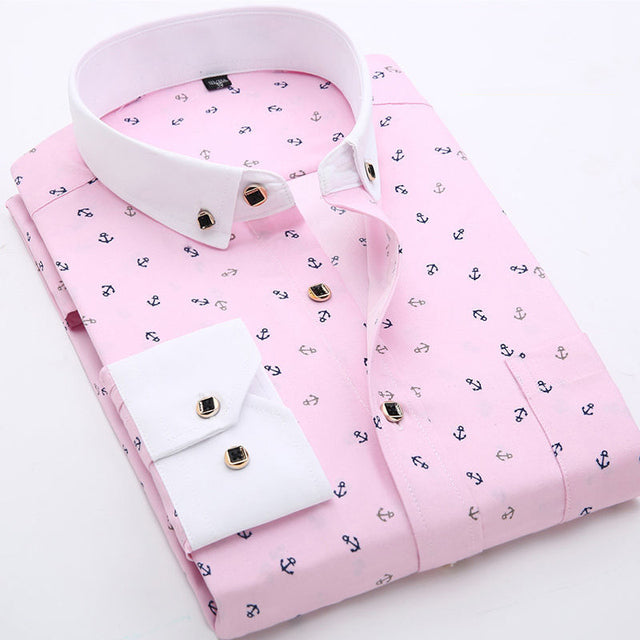 Fashion Mens Casual Long Sleeved Printed Shirt Slim Fit Male Social Business Dress Shirt Brand Men Clothing Soft Comfortable