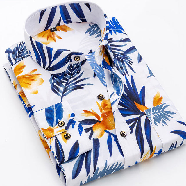 Fashion Mens Casual Long Sleeved Printed Shirt Slim Fit Male Social Business Dress Shirt Brand Men Clothing Soft Comfortable