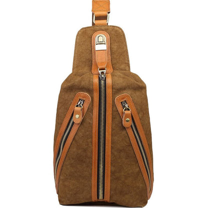 Fashion chest bag Hot Sale,Men retro cotton three zipper canvas bag chest bag,SKU 03CA1C