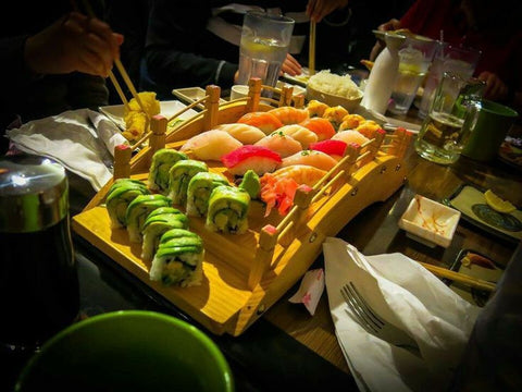 Restaurant use Sushi Sashimi Tray Eco Friendly Wooden Serving Plate Bridge Place Mat Pads, 60cm