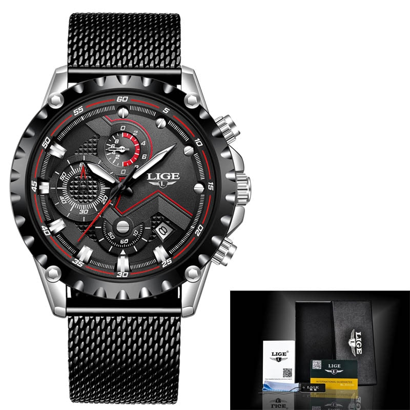 LIGE Top Brand Luxury Mens Fashion Watch Men Sport Waterproof Quartz Watches Men All Steel Army