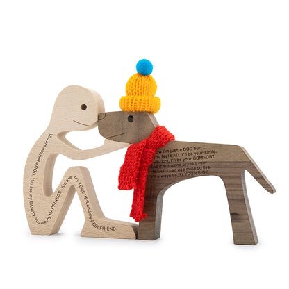 Family Puppy Wood Dog Craft Figurine Desktop Table Ornament