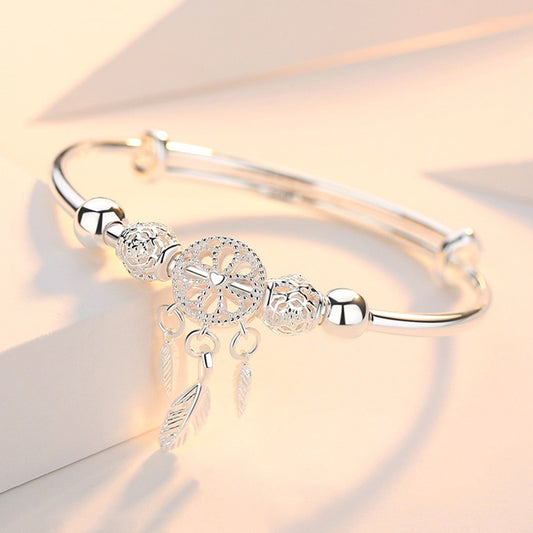Adjustable Silver Color Dreamcatcher Tassel Feather Round Bead Charm
