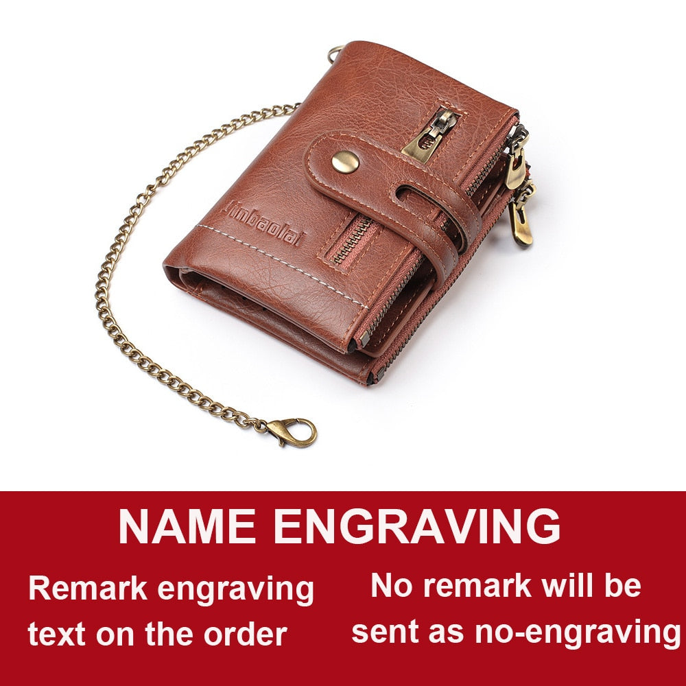 Men Wallets Name Customized PU Leather Short Card Holder Chain Men Purse