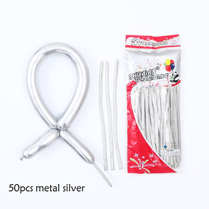 50pcs Magic Long Metallic Balloons DIY Rose Gold Chrome Twisting Strip Ball Selfmade Flower Shape Valentines Gifts Wedding Decor