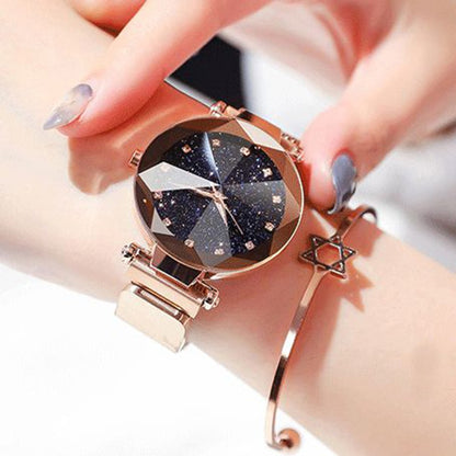 Luxury Starry Sky Stainless Steel Mesh Bracelet Watches For Women Crystal Analog Quartz