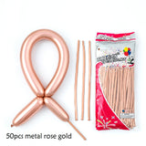 50pcs Magic Long Metallic Balloons DIY Rose Gold Chrome Twisting Strip Ball Selfmade Flower Shape Valentines Gifts Wedding Decor