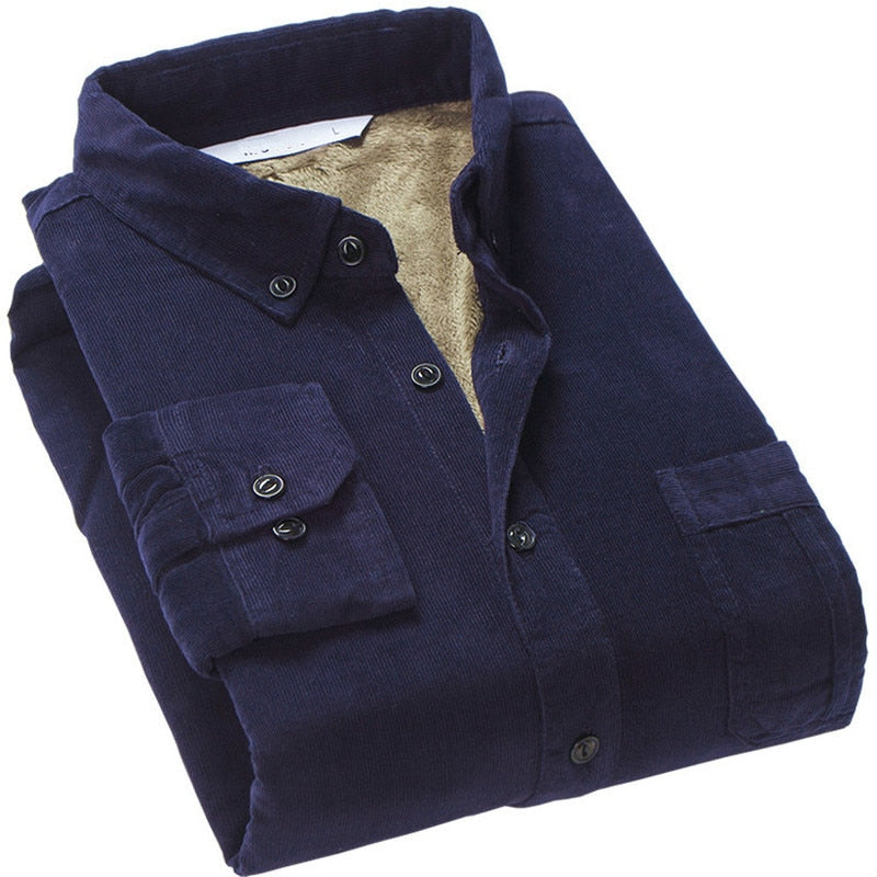 Quality Men's Cotton Corduroy Warm Winter Shirt Thick Fleece Lining Thermal Shirt Long Sleeve Bottoming Shirt Mens Winter Shirts