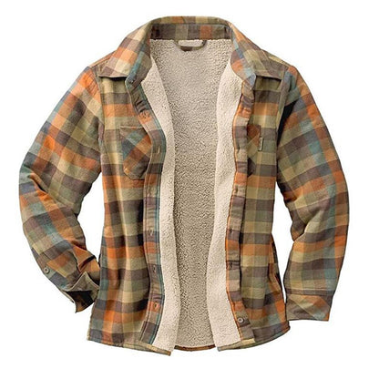 Long Sleeve Quilted Lined Feece Warm Shirt Jacket With Chest Pockets