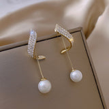 YAOLOGE 2021 Trend New Arc Pearl Tassel Drop Earrings For Women Vintage Rhinestone Earrings Gift Fashion Party Jewelry Oorbellen
