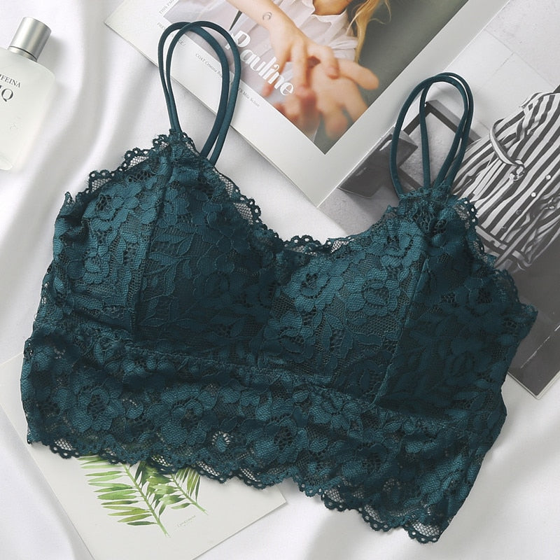 et French Bralette Lace Panties Cropped Bra Pantys Set Female