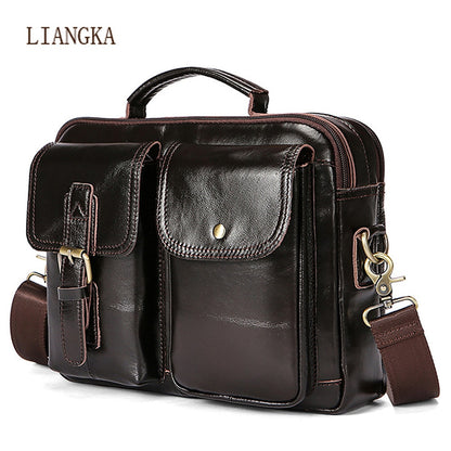First Layer Cowhide  Messenger Bag Men Genuine Leather Handbag Male Travel Pad Shoulder Bag