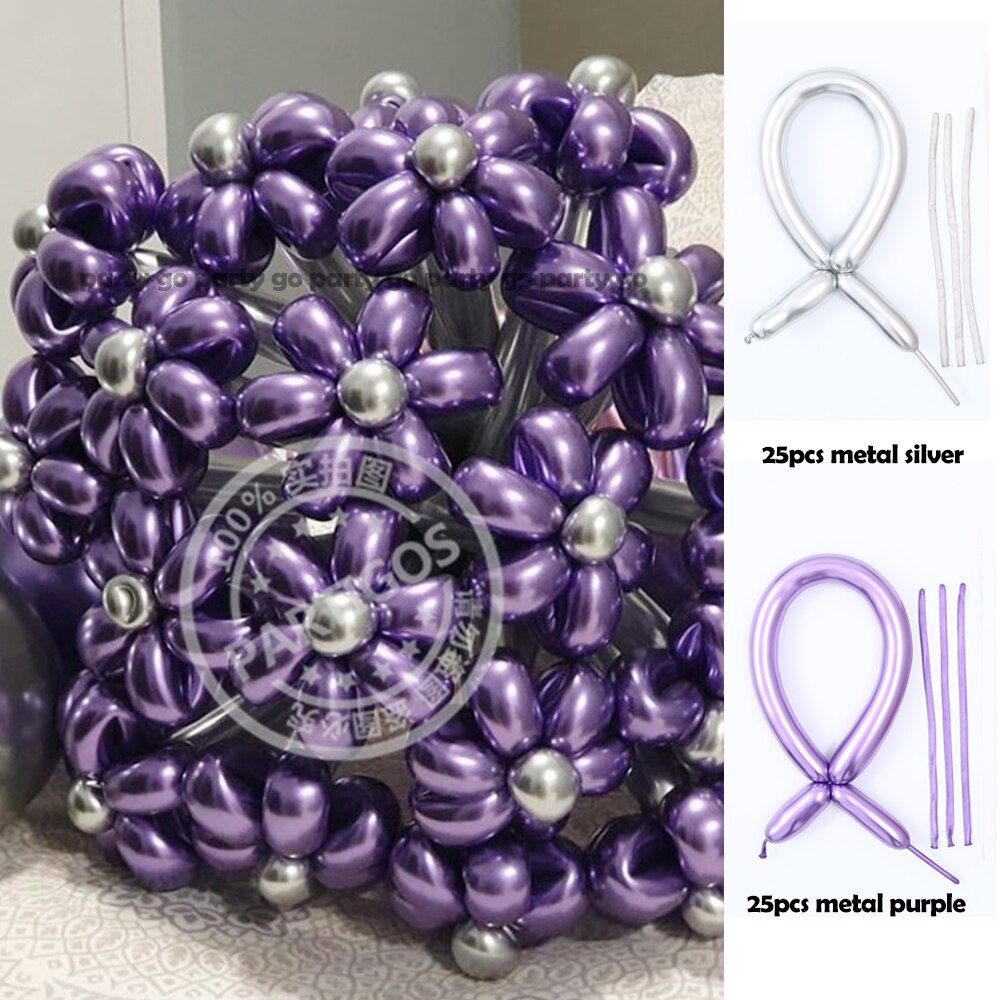 50pcs Magic Long Metallic Balloons DIY Rose Gold Chrome Twisting Strip Ball Selfmade Flower Shape Valentines Gifts Wedding Decor