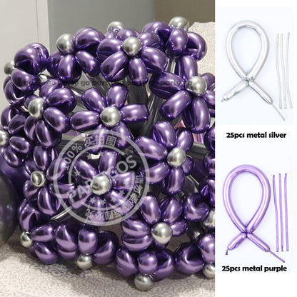 50pcs Magic Long Metallic Balloons DIY Rose Gold Chrome Twisting Strip Ball Selfmade Flower Shape Valentines Gifts Wedding Decor