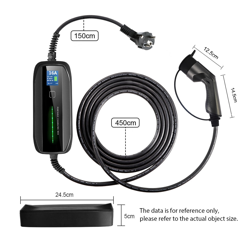 Morec EVSE Electric Car Vehicle Type 2 Portable EV Charger Charging Box Cable 3.6KW Switchable 10/16A Schuko Plug with 6M Cable