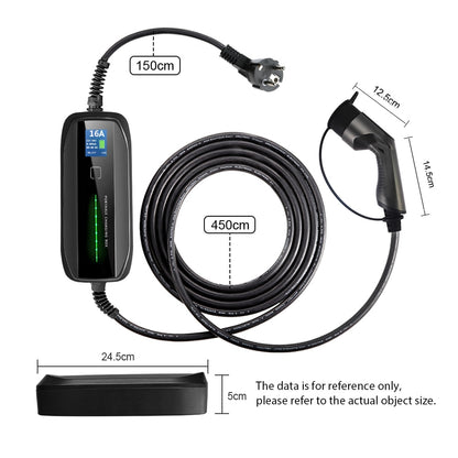 Morec EVSE Electric Car Vehicle Type 2 Portable EV Charger Charging Box Cable 3.6KW Switchable 10/16A Schuko Plug with 6M Cable
