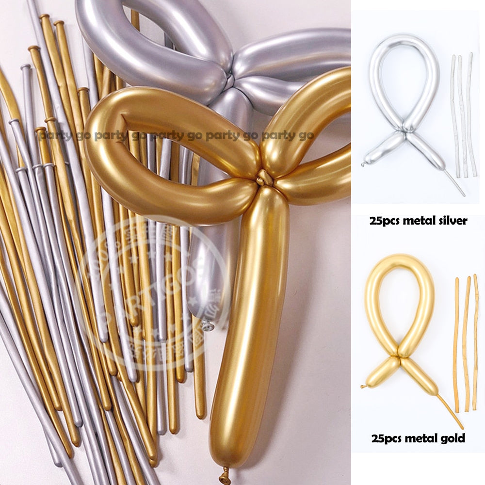 50pcs Magic Long Metallic Balloons DIY Rose Gold Chrome Twisting Strip Ball Selfmade Flower Shape Valentines Gifts Wedding Decor