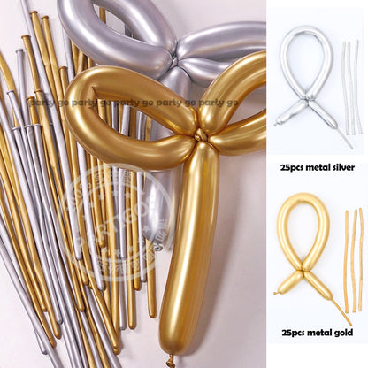 50pcs Magic Long Metallic Balloons DIY Rose Gold Chrome Twisting Strip Ball Selfmade Flower Shape Valentines Gifts Wedding Decor