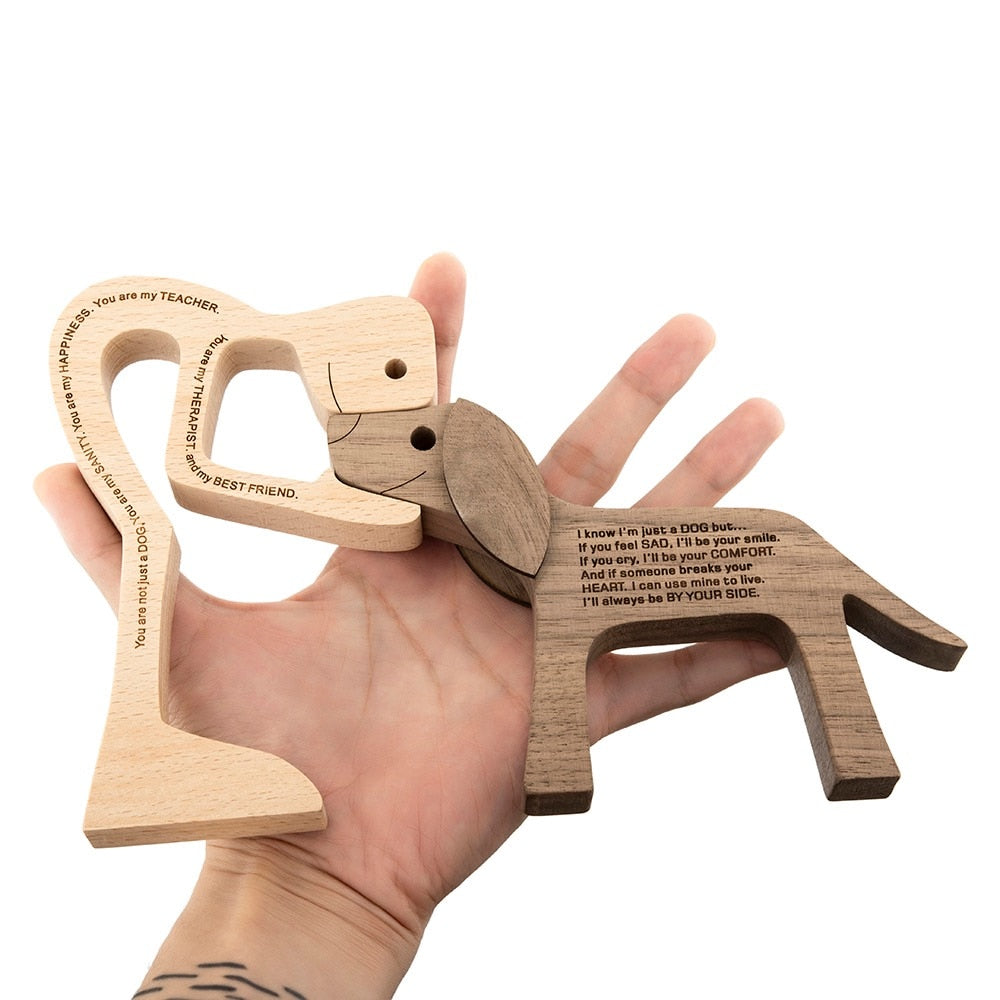 Family Puppy Wood Dog Craft Figurine Desktop Table Ornament