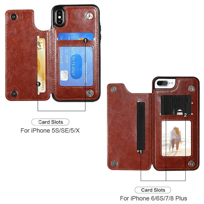Business Wallet Cases For iPhone 13 Mini 11 12 Pro XS Max XR X Cover Retro Flip Leather Phone Case For iPhone 6S 6 7 8 Plus SE2