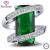 HuiSept Trendy Women Men Ring Silver 925 Jewelry Rectangle